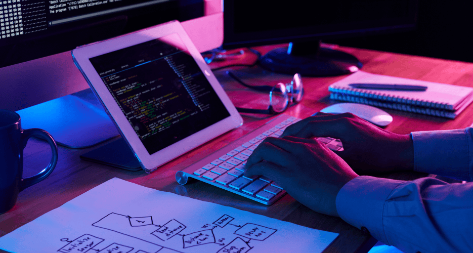 Software developer coding software solutions