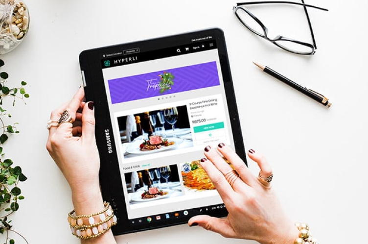 The hyperli website displayed on a tablet.