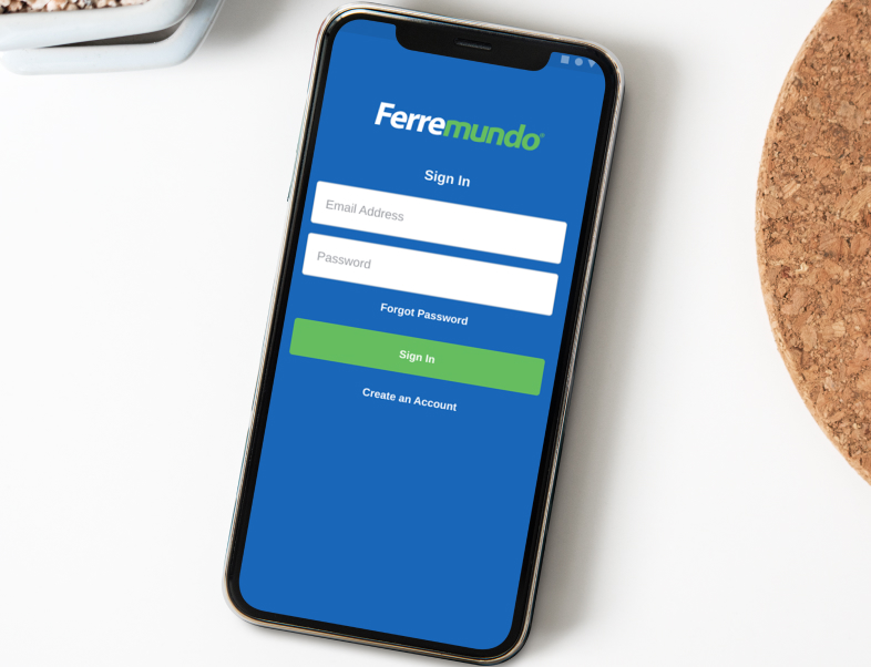 ferremundo login screen displayed on mobile device