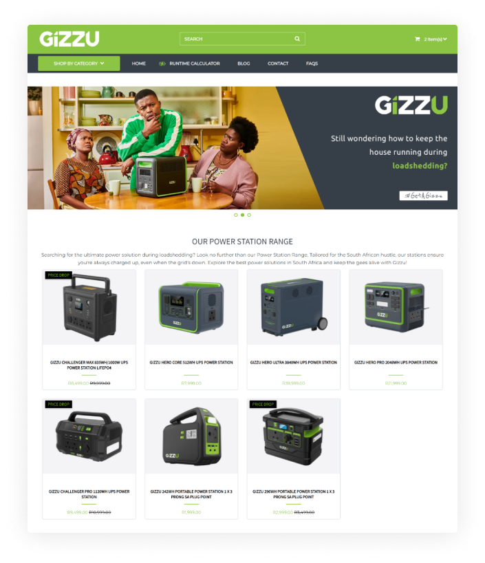 Gizzu e-commerce website product view