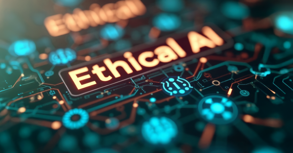 ethical AI text on a tech background